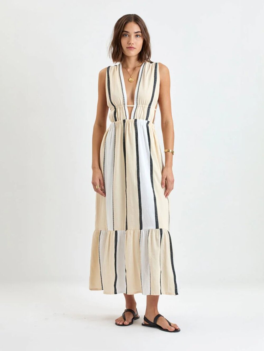 Lemlem "Leila" Tomoca Cream Plunge Dress NWT